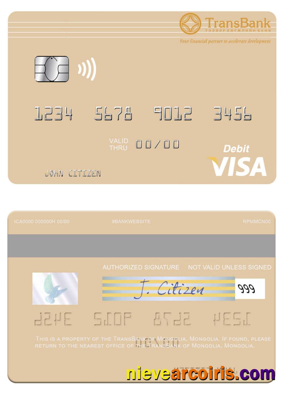 Mongolia TransBank of Mongolia visa debit card